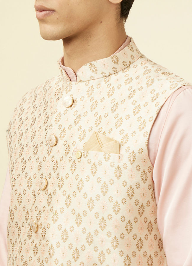 Manyavar Men Beige Jacket With All Over Motifs