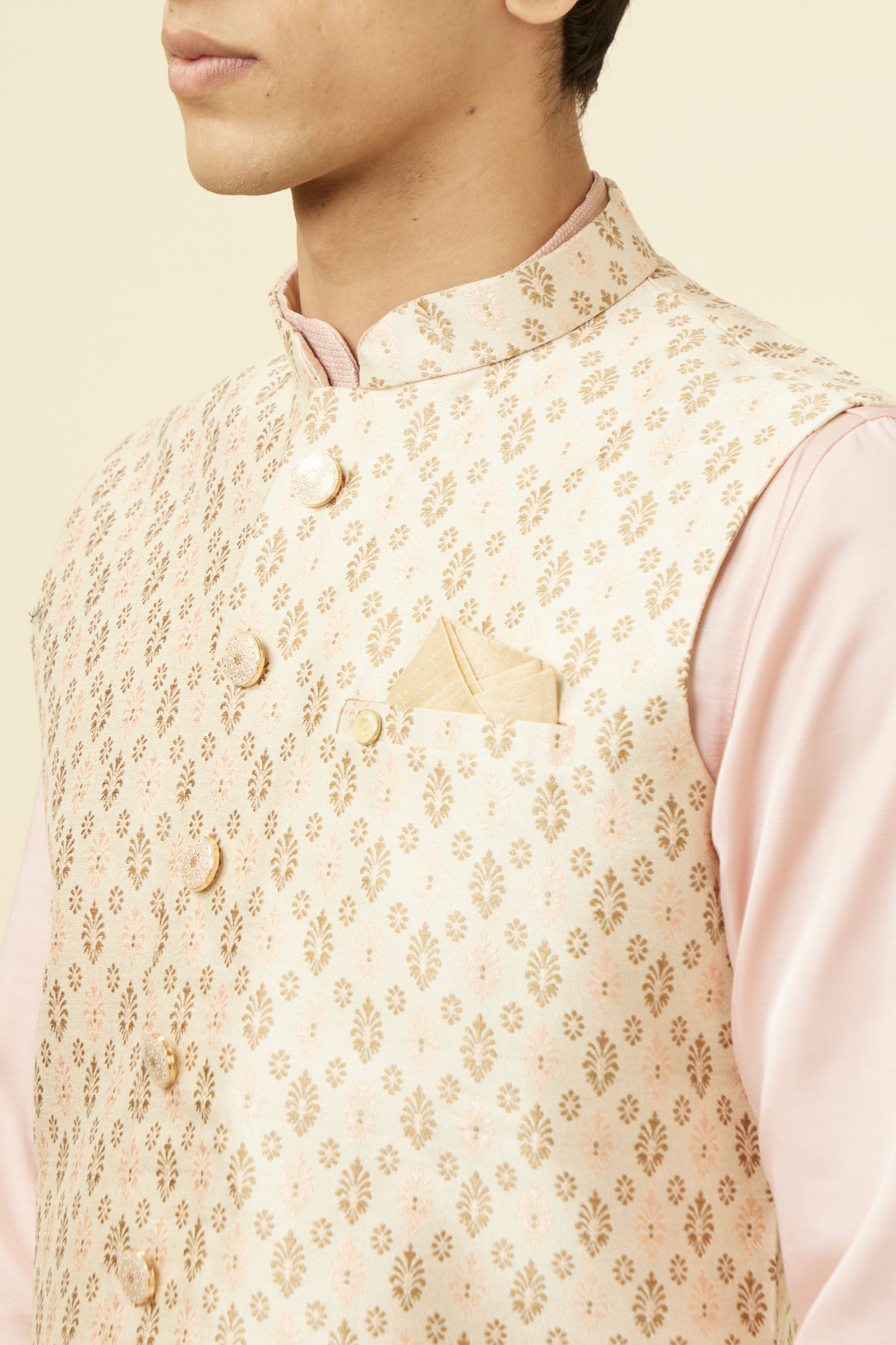 Manyavar Men Beige Jacket With All Over Motifs