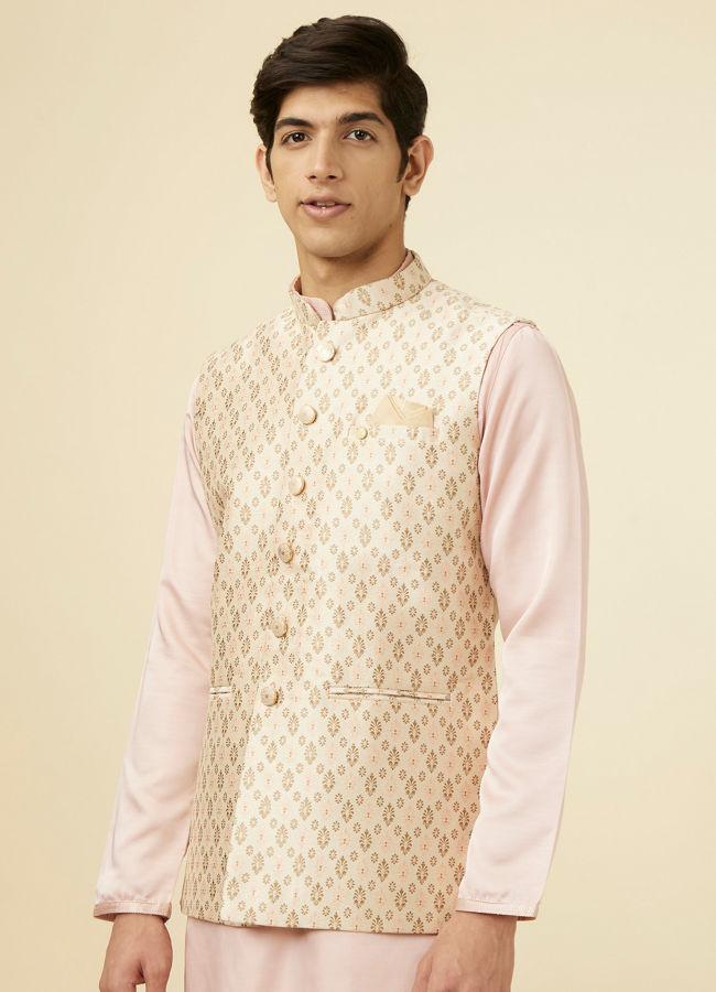 alt message - Manyavar Men Beige Jacket With All Over Motifs image number 0