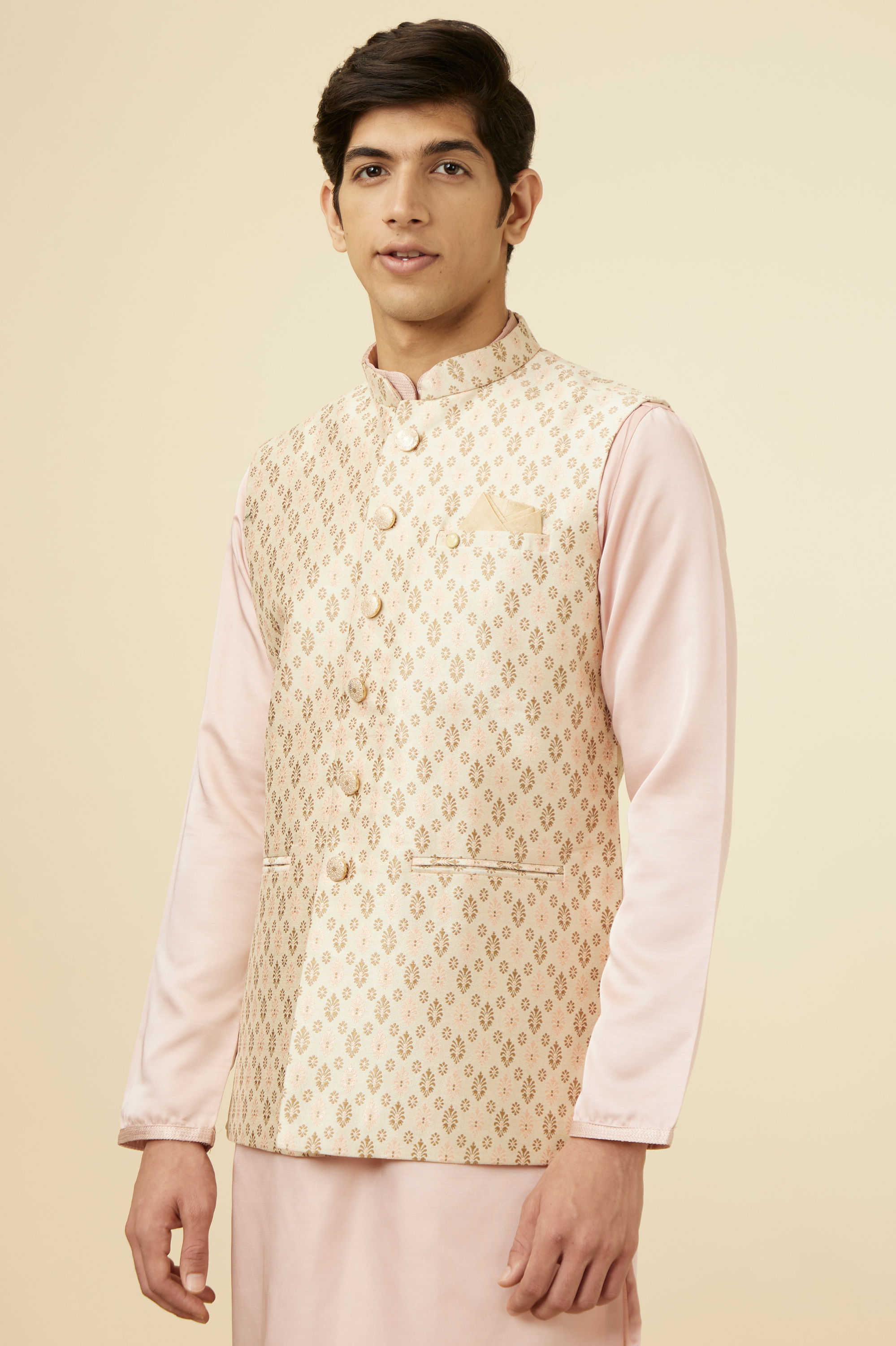 Manyavar Men Beige Jacket With All Over Motifs