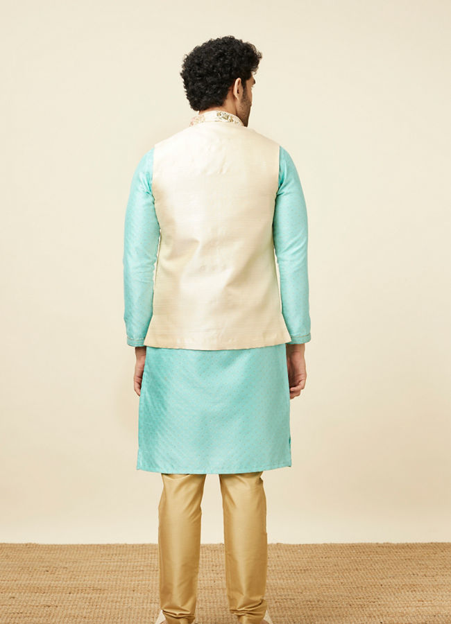 Manyavar Men Biscuit Shade Jacket With Floral Work