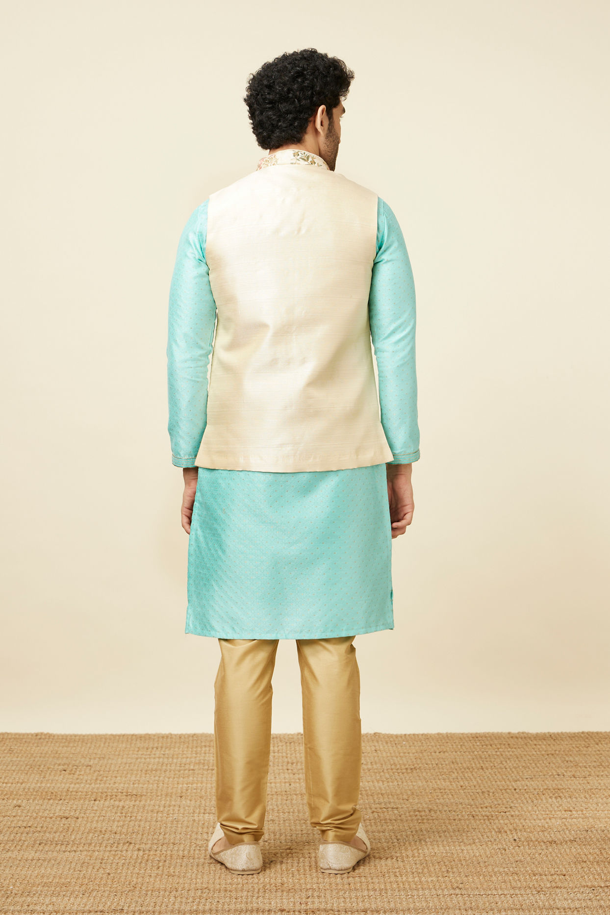 Manyavar Men Biscuit Shade Jacket With Floral Work