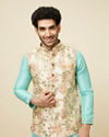 alt message - Manyavar Men Biscuit Shade Jacket With Floral Work image number 0