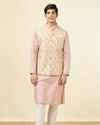 Manyavar Men Beige Floral Work Jacket