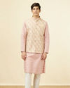 alt message - Manyavar Men Beige Floral Work Jacket image number 2