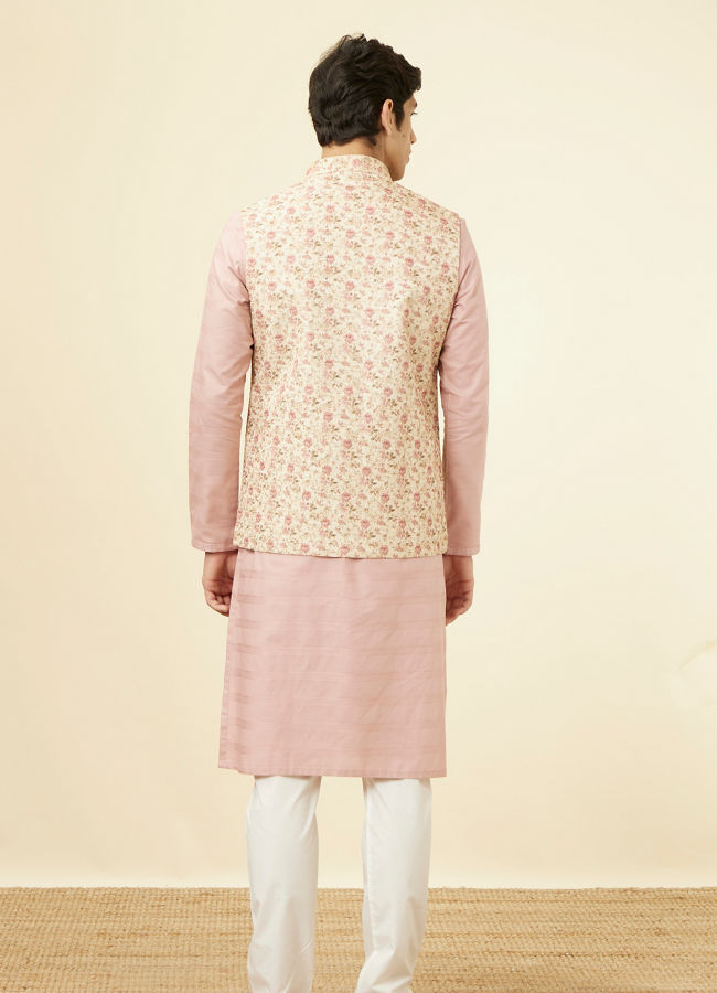 alt message - Manyavar Men Beige Floral Work Jacket image number 3