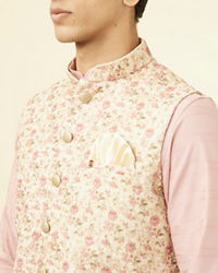 Manyavar Men Beige Floral Work Jacket