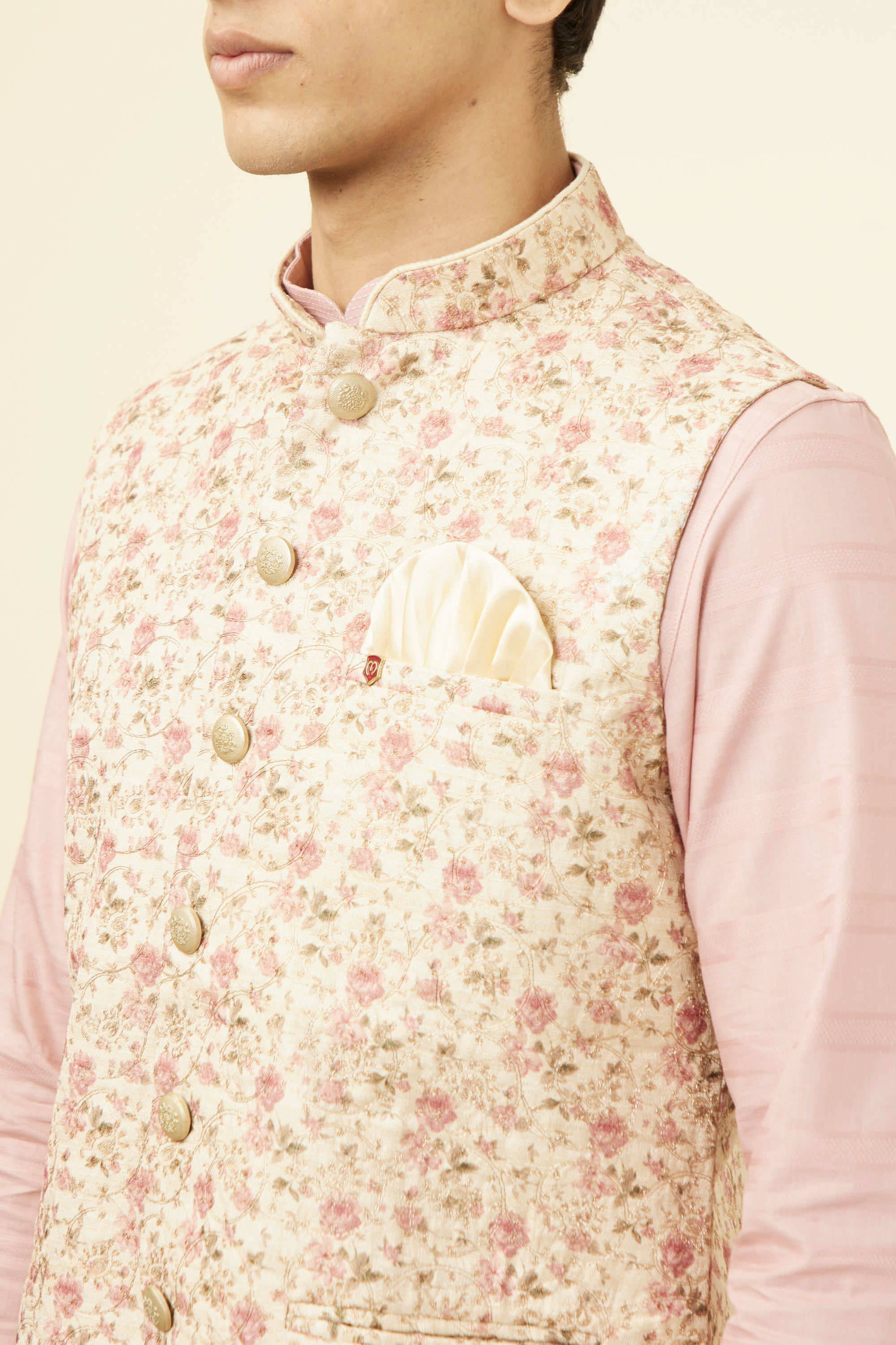 Manyavar Men Beige Floral Work Jacket