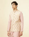 alt message - Manyavar Men Beige Floral Work Jacket image number 0