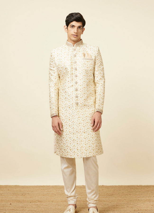 alt message - Manyavar Men Princely Cream Sherwani image number 3