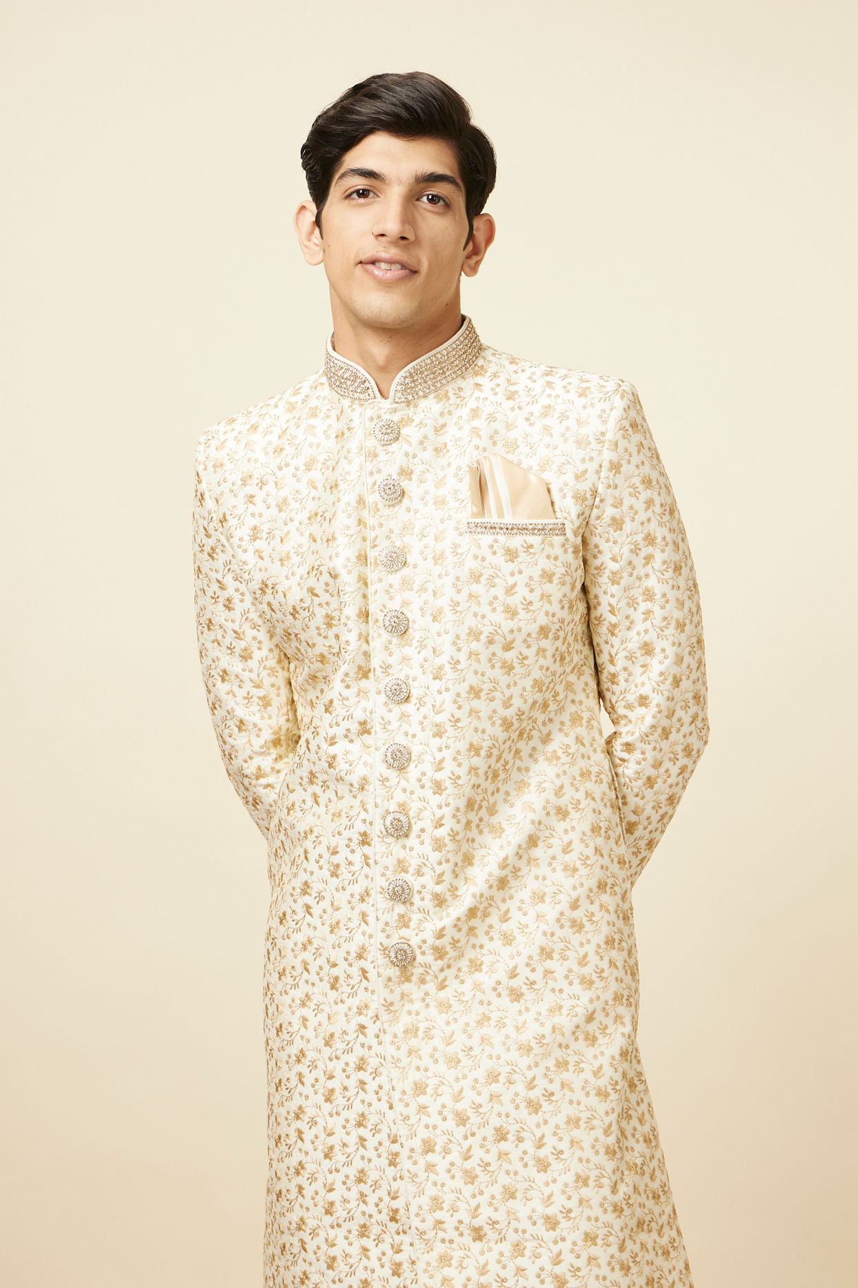 alt message - Manyavar Men Princely Cream Sherwani image number 0