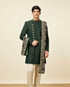 Manyavar Men Bottle Green Indo Western Set