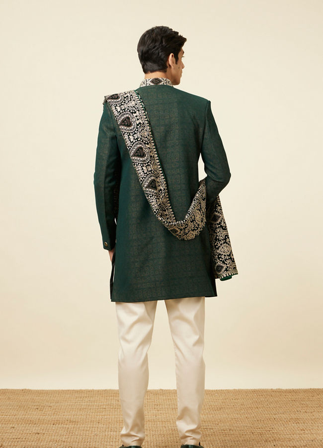 alt message - Manyavar Men Bottle Green Indo Western Set image number 5