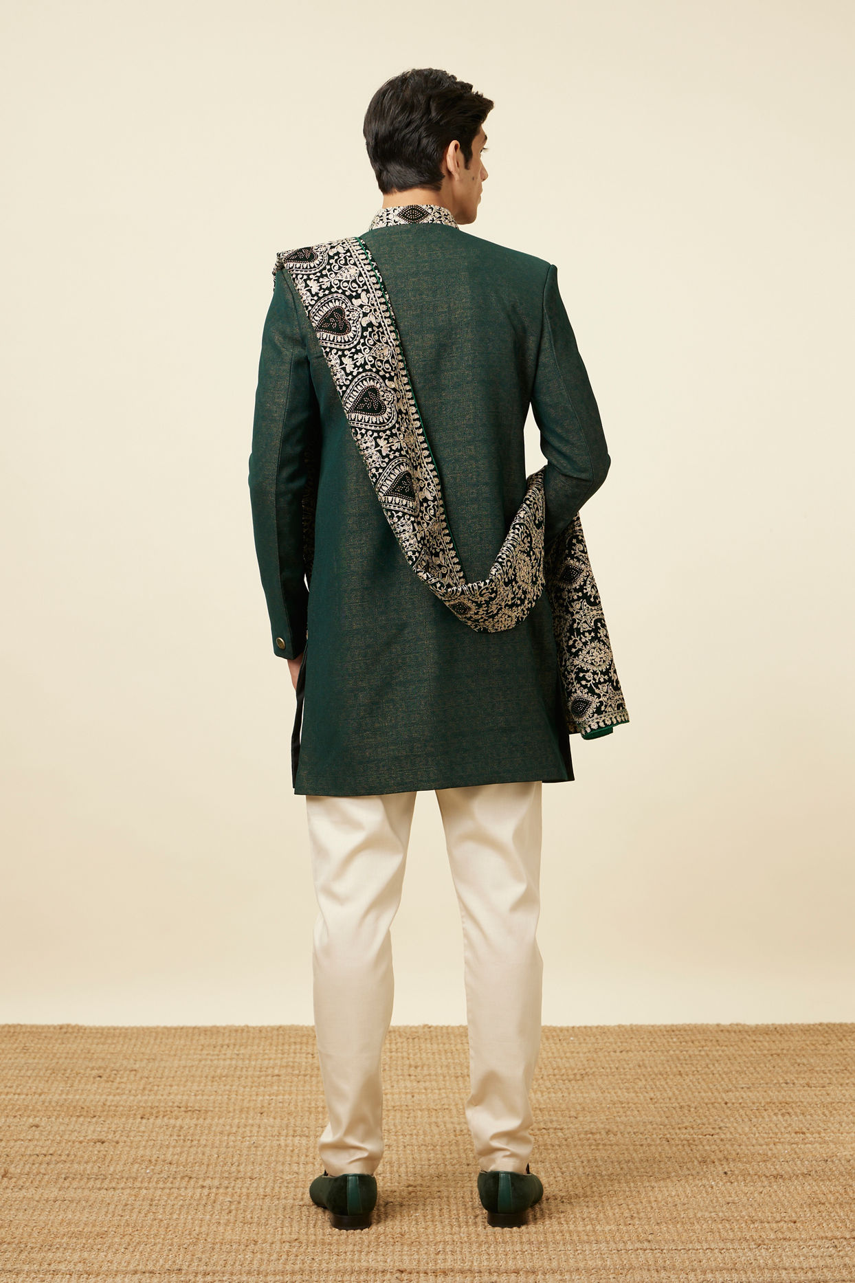 alt message - Manyavar Men Bottle Green Indo Western Set image number 5