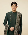 alt message - Manyavar Men Bottle Green Indo Western Set image number 0