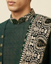 Manyavar Men Bottle Green Indo Western Set