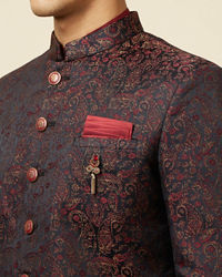 Manyavar Men Maroon Paisley Print Indo Western