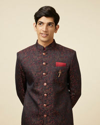 Manyavar Men Maroon Paisley Print Indo Western