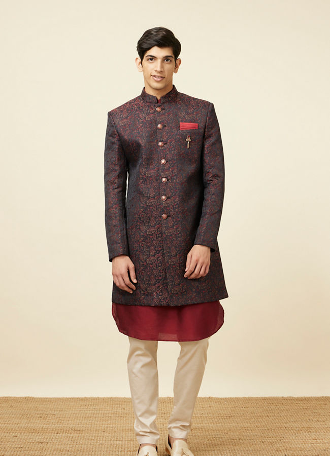 Manyavar Men Maroon Paisley Print Indo Western
