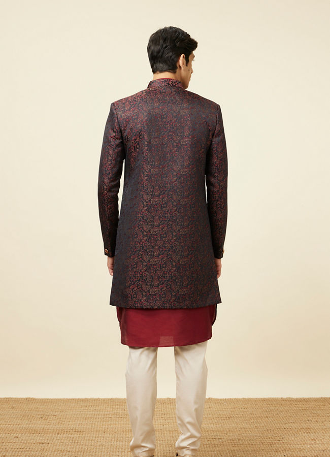 Manyavar Men Maroon Paisley Print Indo Western