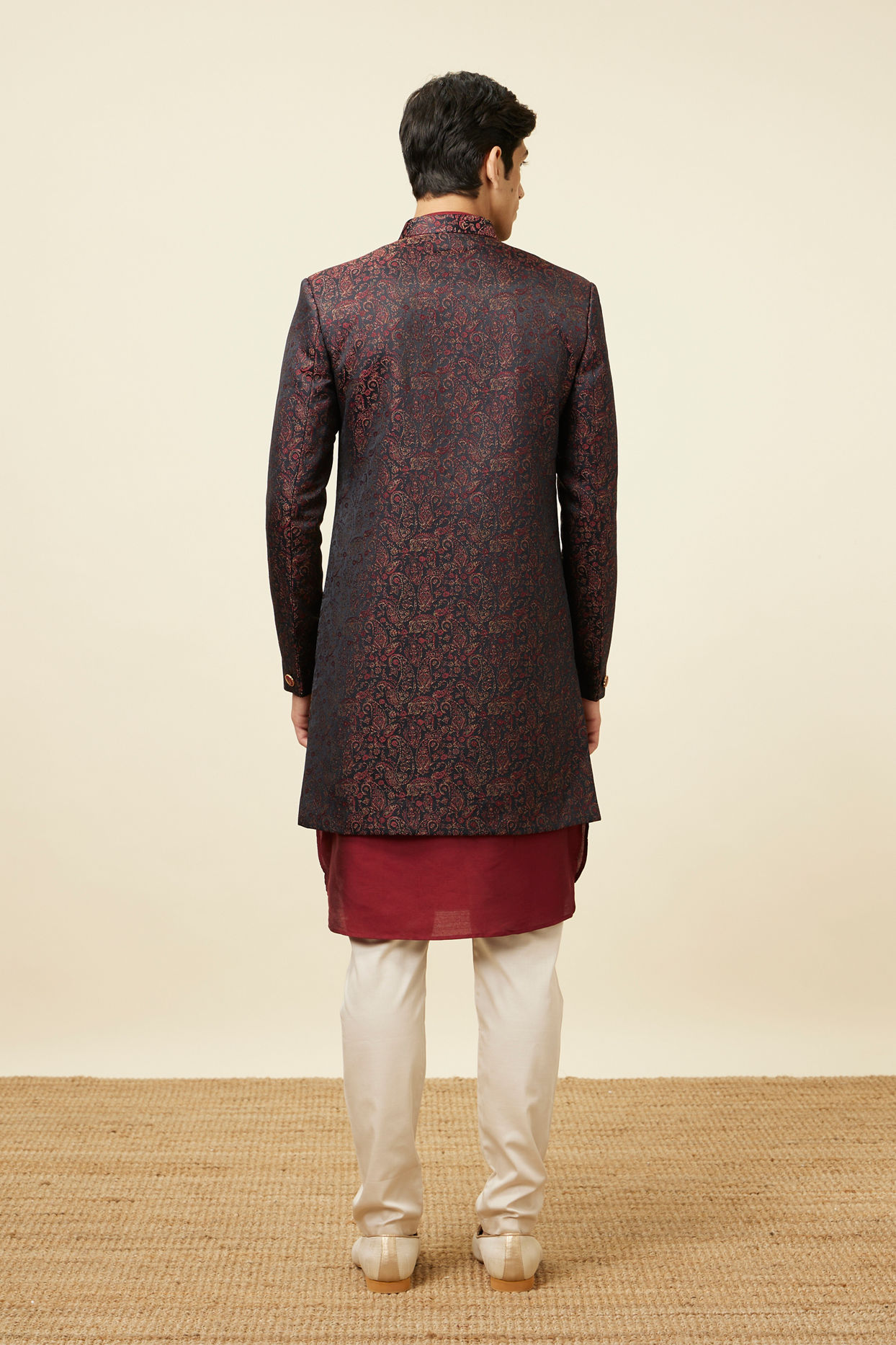 Manyavar Men Maroon Paisley Print Indo Western