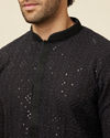 Manyavar Men Black Chikankari Kurta Set with Sequin Embroidery