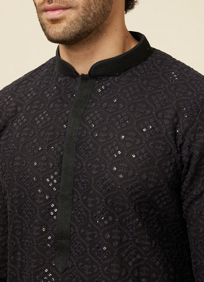 Black Chikankari Kurta Set with Sequin Embroidery image number 1