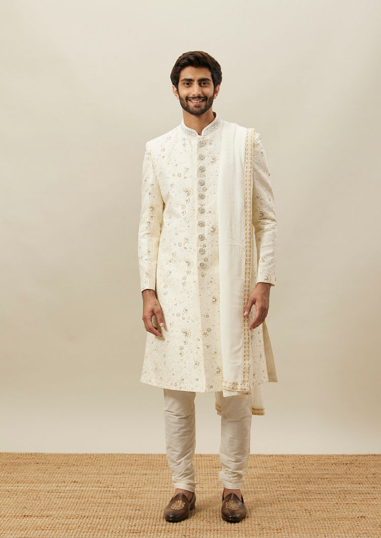Twamev Men Ivory Embroidered Sherwani Set
