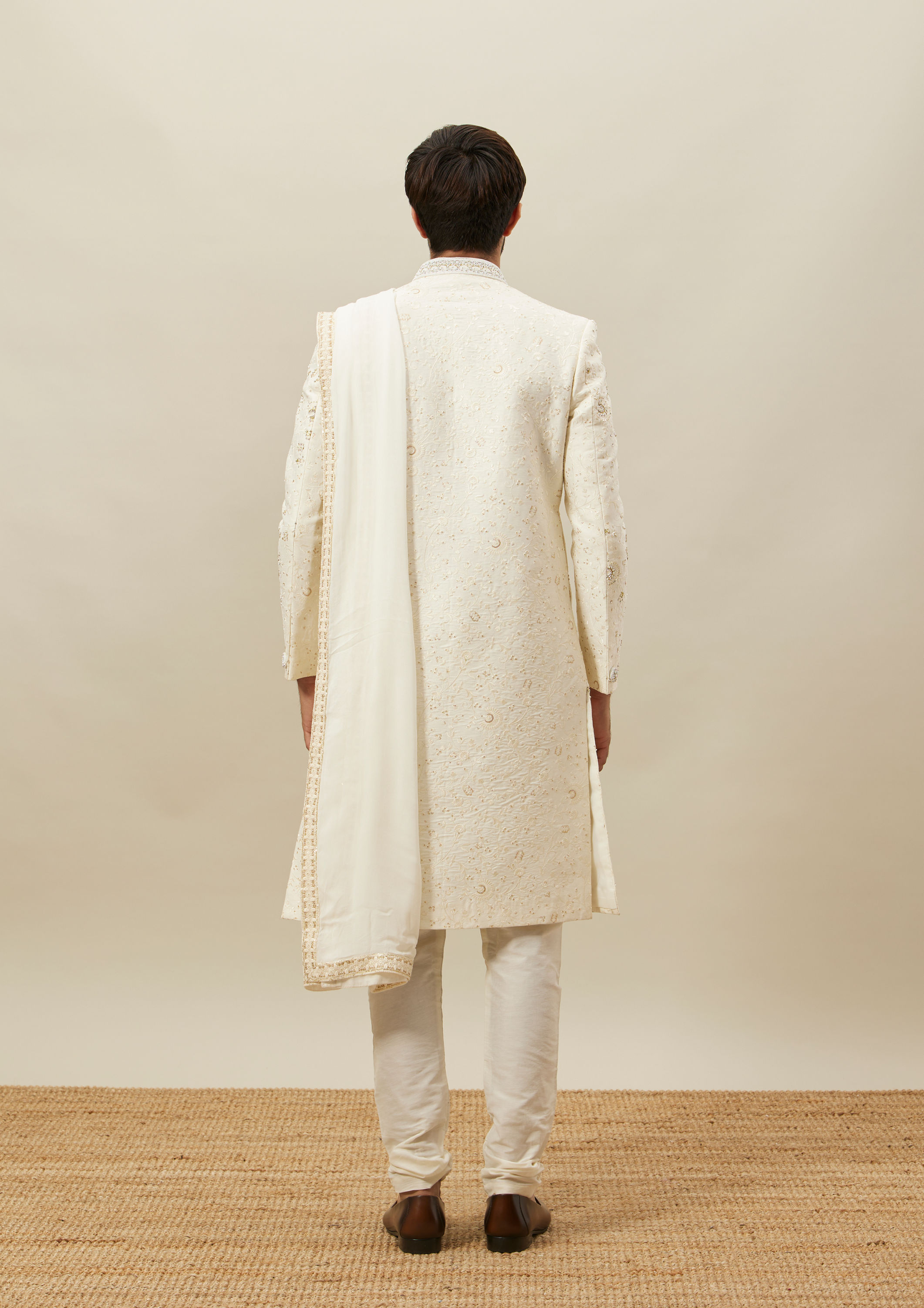 Twamev Men Ivory Embroidered Sherwani Set