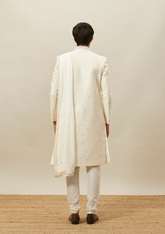 Twamev Men Ivory Embroidered Sherwani Set