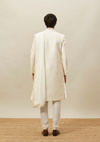 alt message - Twamev Men Ivory Embroidered Sherwani Set image number 3