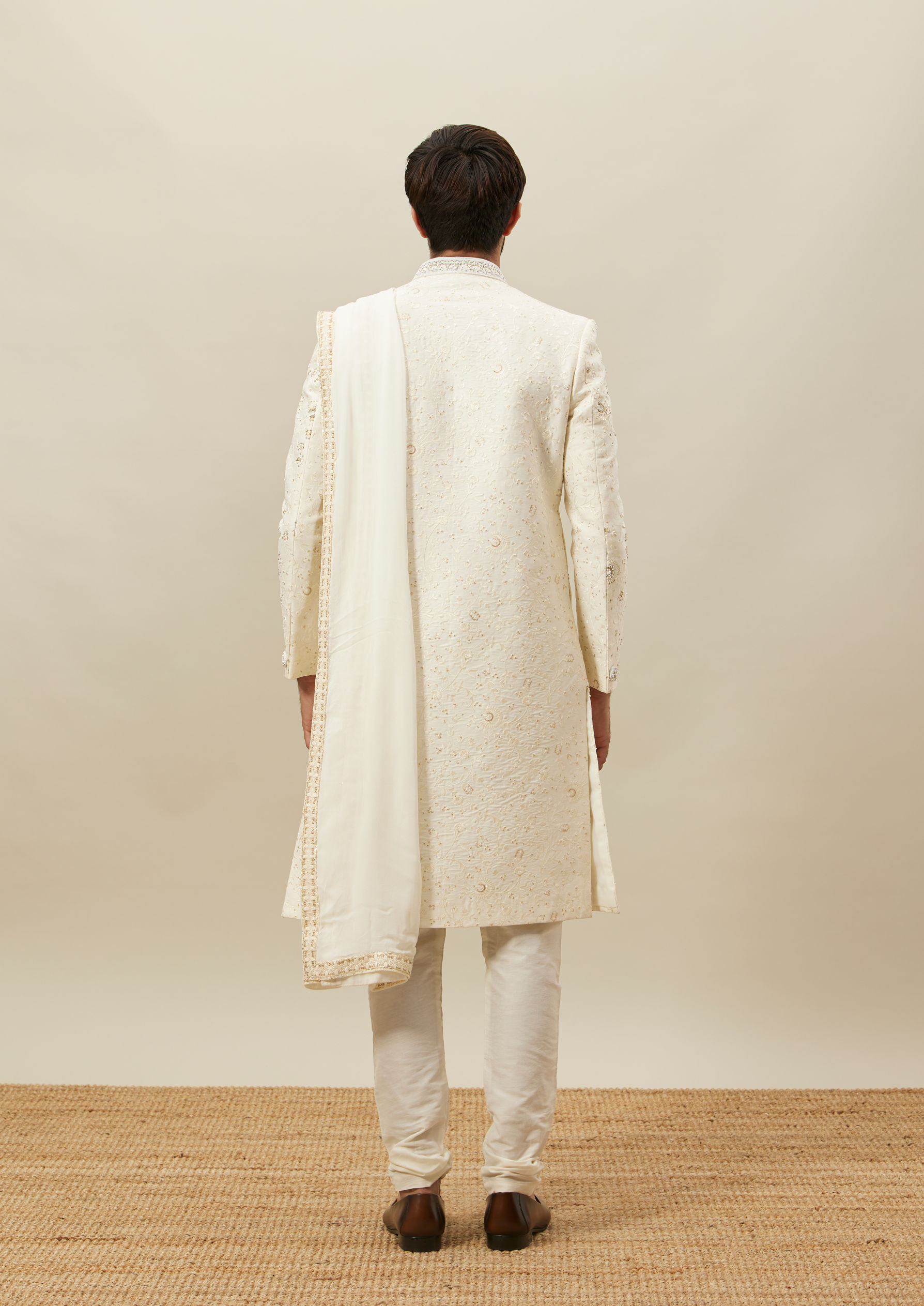 Twamev Men Ivory Embroidered Sherwani Set