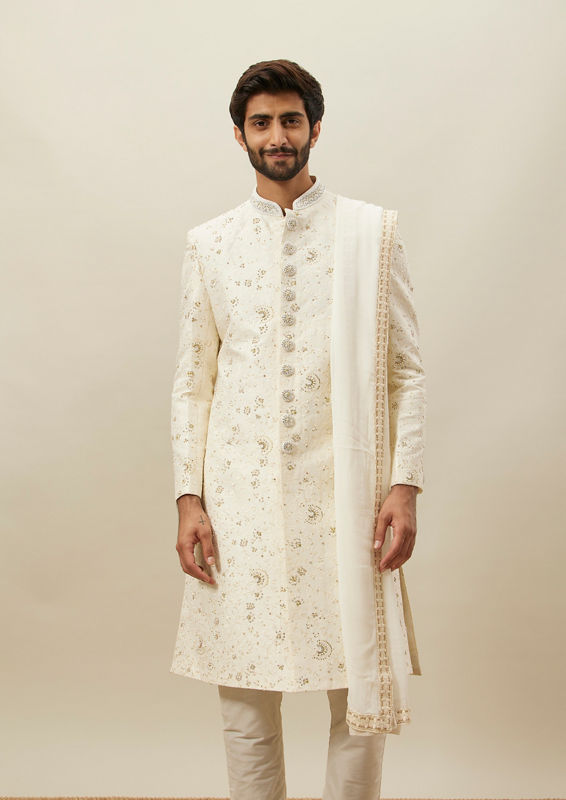 Twamev Men Ivory Embroidered Sherwani Set