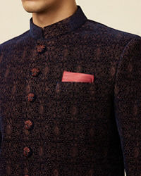 Manyavar Men Enchanting Velvet Blue Indo Western