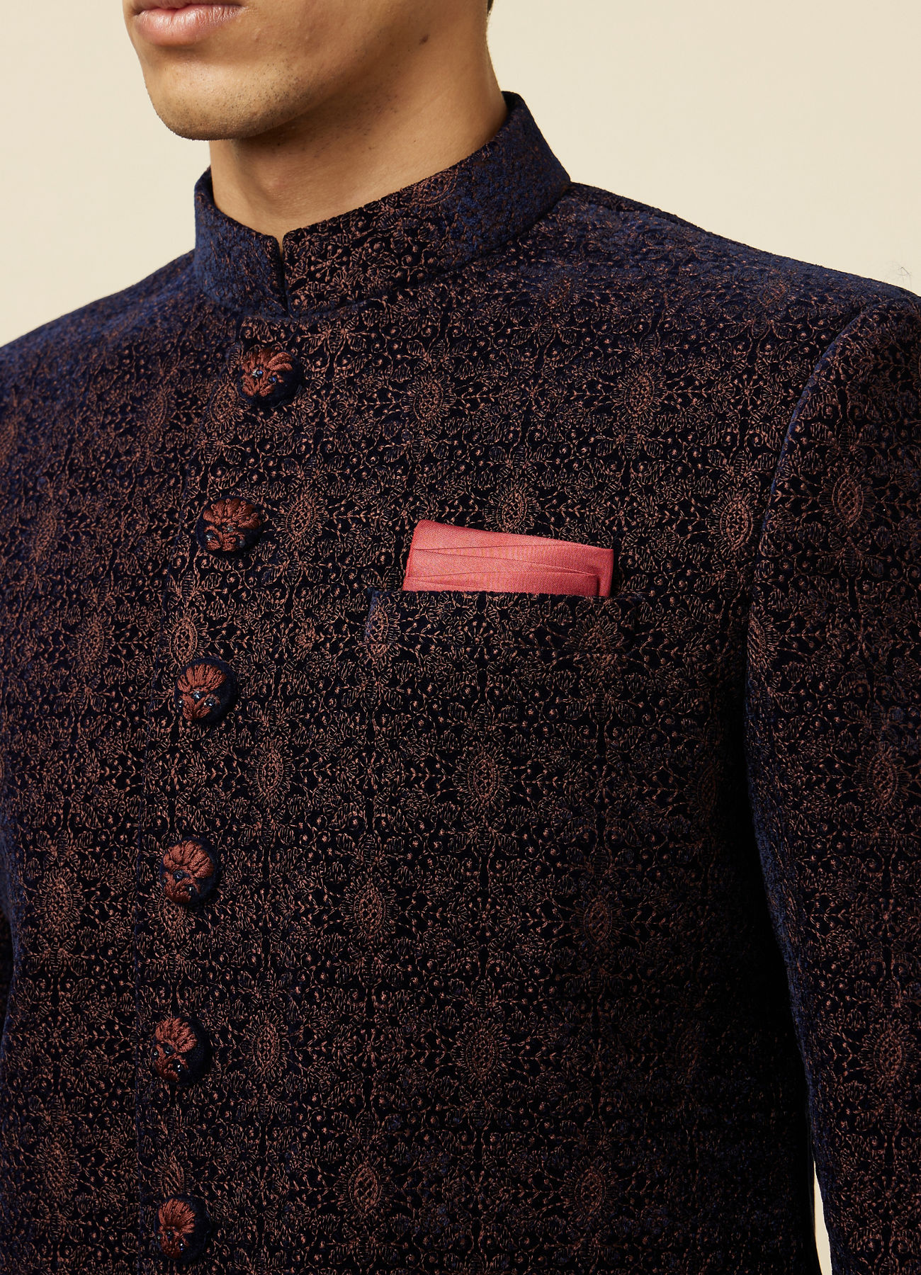 Manyavar Men Enchanting Velvet Blue Indo Western