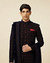 alt message - Manyavar Men Enchanting Velvet Blue Indo Western image number 0