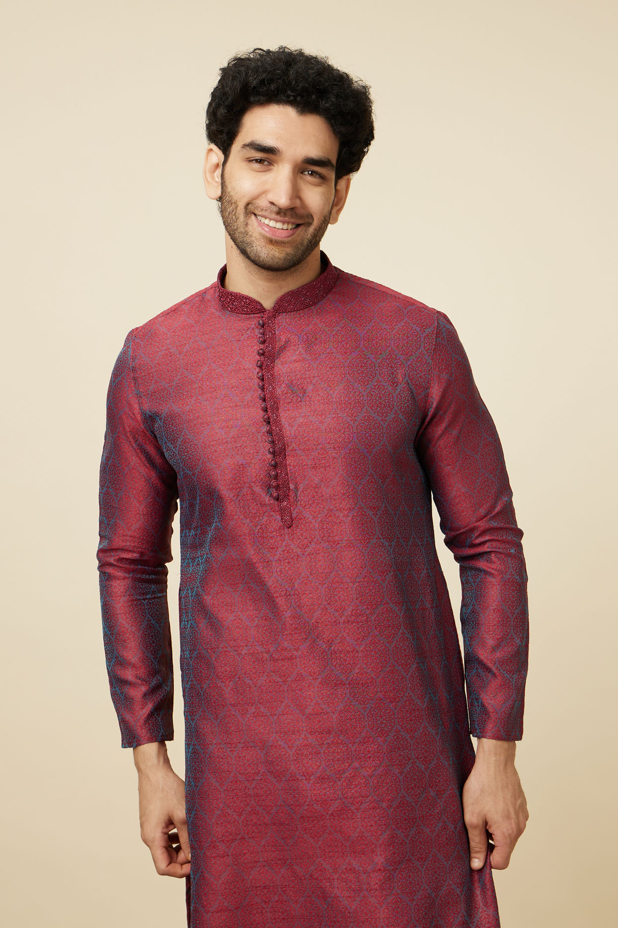 alt message - Manyavar Men Dark Maroon Kurta Pajama image number 0