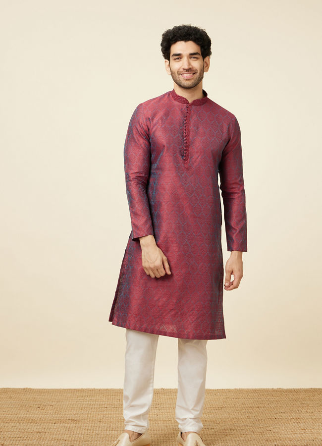 alt message - Manyavar Men Dark Maroon Kurta Pajama image number 2