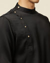 alt message - Manyavar Men Black Draped Kurta Jacket Set image number 2