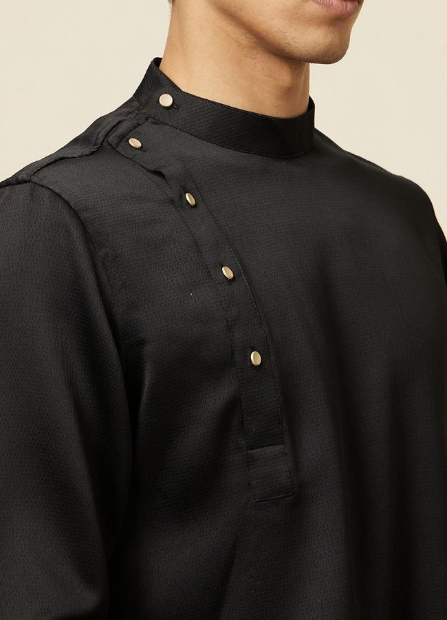 Manyavar Men Black Draped Kurta Jacket Set