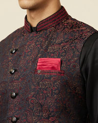 Manyavar Men Black Draped Kurta Jacket Set