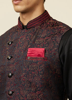 Manyavar Men Black Draped Kurta Jacket Set
