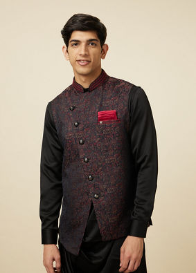 Manyavar Men Black Draped Kurta Jacket Set