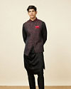 alt message - Manyavar Men Black Draped Kurta Jacket Set image number 3