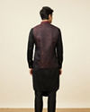 alt message - Manyavar Men Black Draped Kurta Jacket Set image number 4