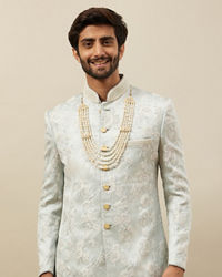 Manyavar Men Frost White Floral Patterned Indo Western Set