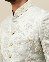 Manyavar Men Frost White Floral Patterned Indo Western Set