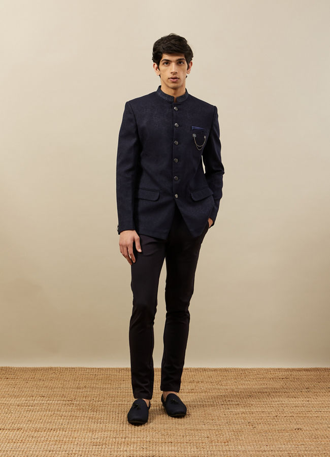 Navy Blue Self design Suit Set image number 2