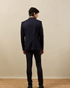 Manyavar Men Midnight Blue Bel Buti Patterned Indo Western Set