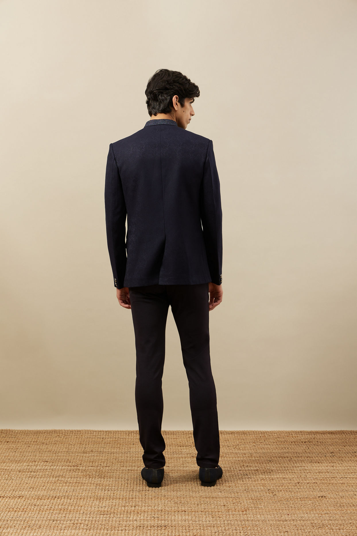 Navy Blue Self design Suit Set image number 4